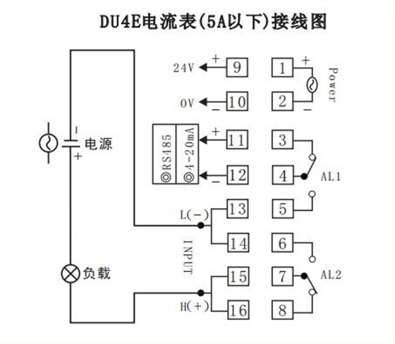 DU4E数显电流表直接接线示例图