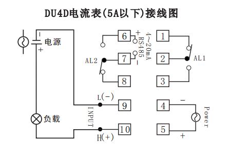 DU4D数显电流表直接接线示例图